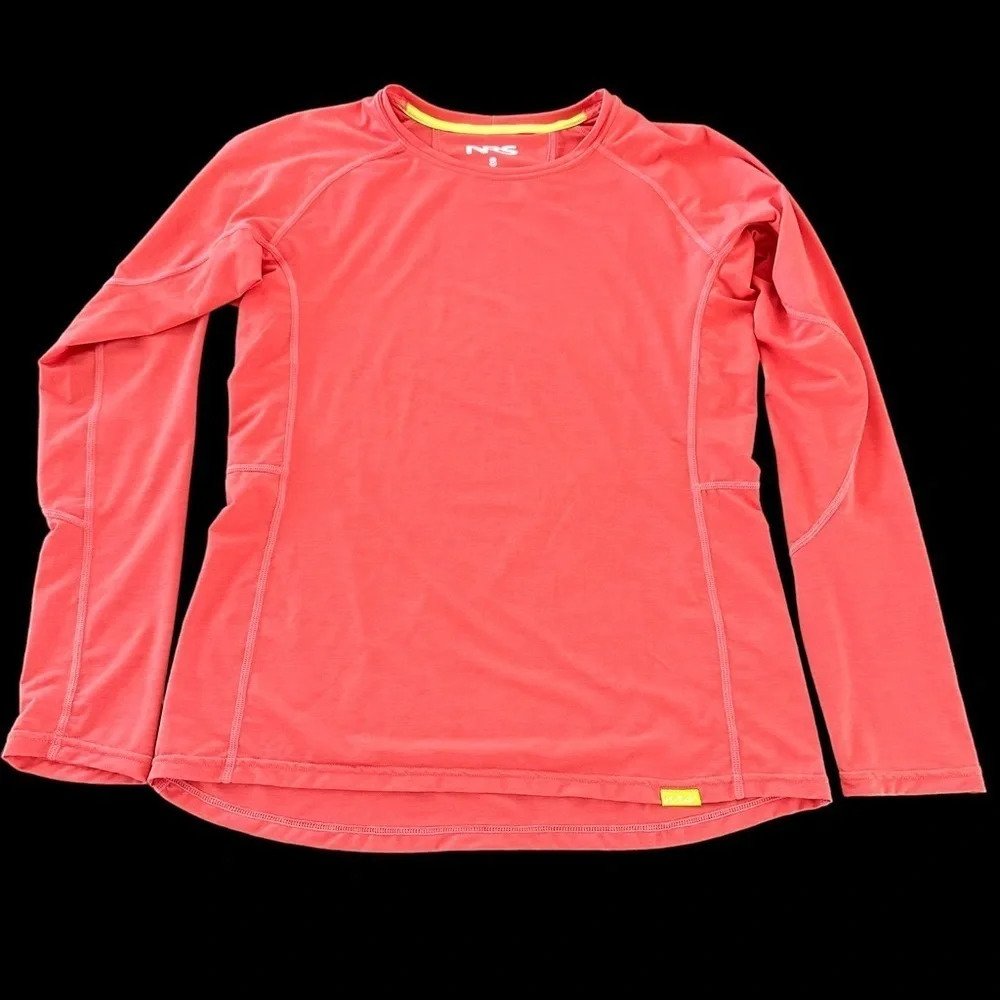 NRS Womens Small Coral Long Sleeve Mesh Top‎ H2Core Silk Weight Running Active